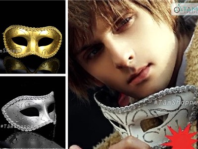 Mặt nạ dạ hội nửa mặt viền ren kim tuyến trơn HLW-MN-32-4